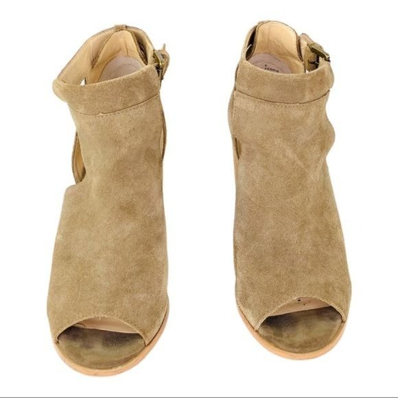 Sole Society Ferris Suede Peep Toe Block Heel Side Zip Tan Leather Womens Size 6 - Picture 7 of 9